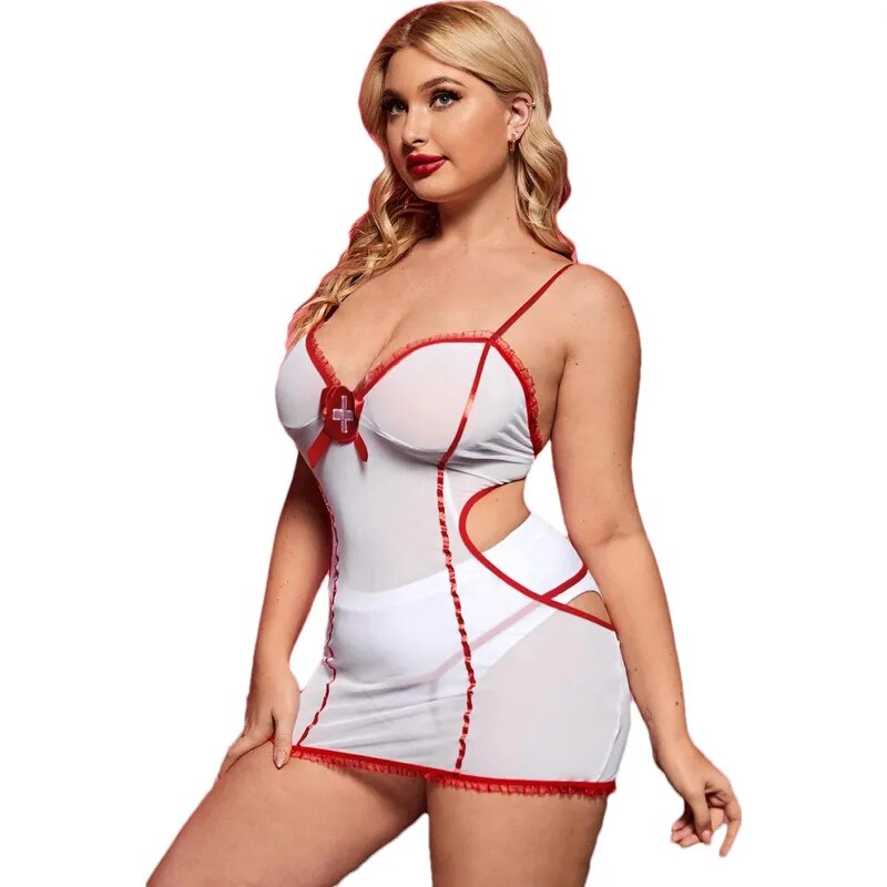 Uniforme d'infirmière de jeu de rôle Sexy à col en v pour femmes, grande taille, dos nu, robe de Lingerie d'infirmière de Cosplay, Costume XXL Fliter