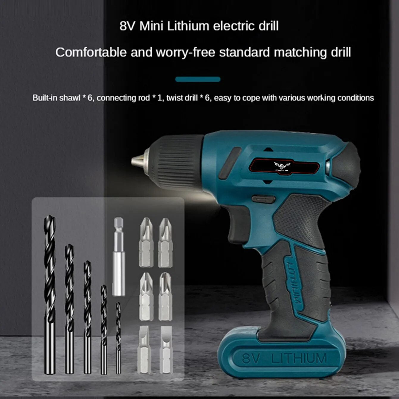 8V Lithium Electric Drill Rechargeable Hand Drill Small Pistol Electric Drill Multi-functional Household Electric Screwdriver