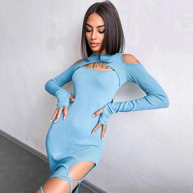 Cold Shoulder Long Sleeve Maxi Dress Cut Out  Bodycon Dress Sexy Party Night Club Long Dress Women Autumn Winter