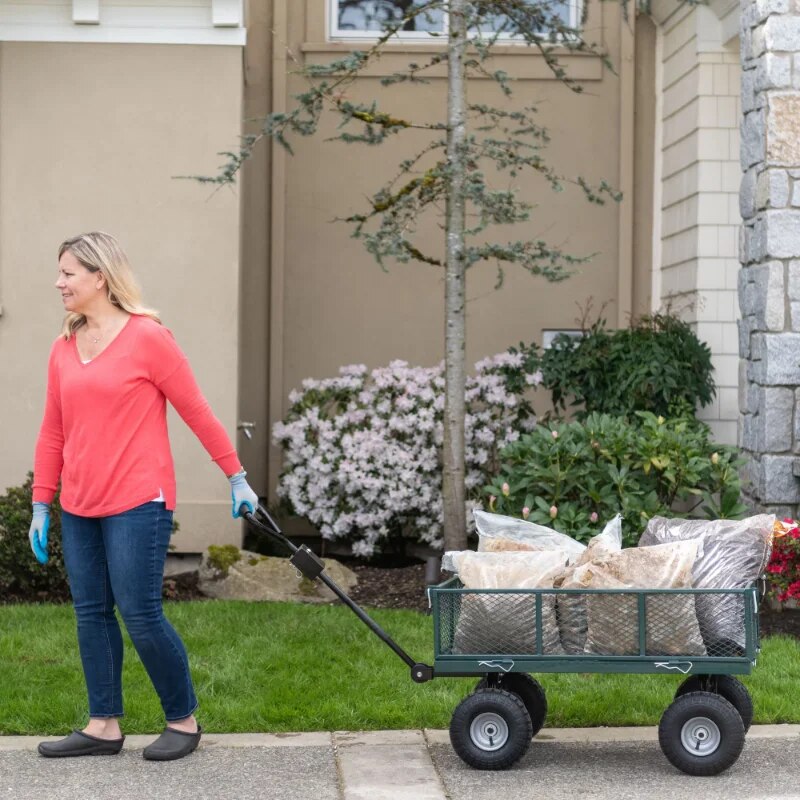 Steel Garden Cart with Removable Sides 700lb Capacity, 38” X 20” Towable Mesh Garden Utility Cart Outdoor Lawn Wagon