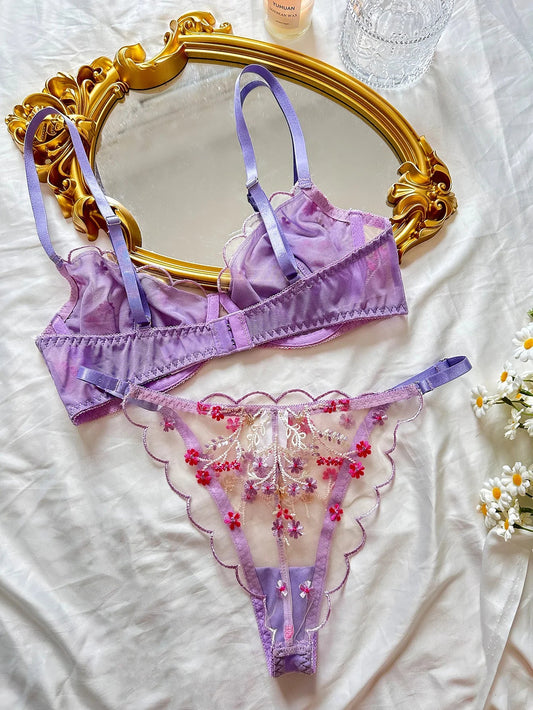 Wanita – Lingerie florale féerique, sous-vêtements délicats, soutien-gorge Transparent, sans couture, costume sexuel de luxe en dentelle brodée, désir pour fille chaude