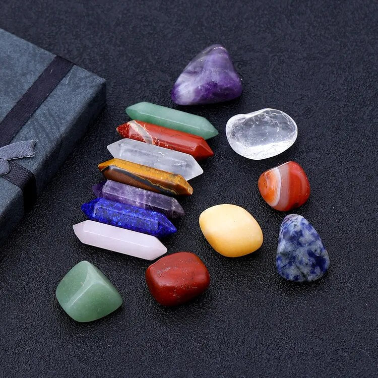 14 Uds. Piedras curativas de cristal de cuarzo puntiagudas, juego de cristales de piedra de Yoga, gemas hexagonales de cuarzo rosa para meditación, adornos de decoración del hogar