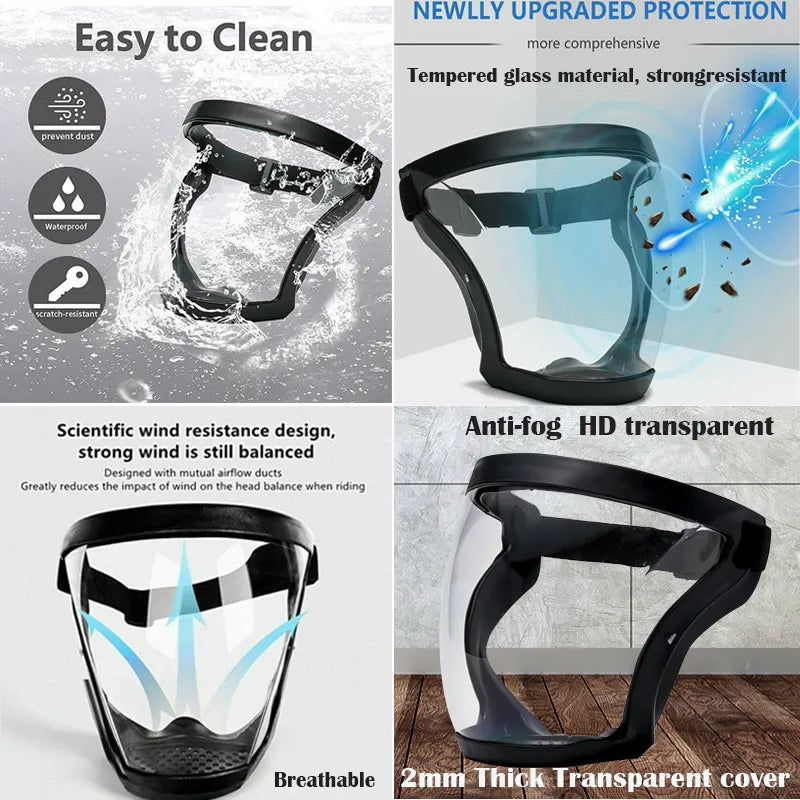 Bouclier facial complet transparent, résistant aux éclaboussures d'huile, pour Moto, cyclisme, lunettes anti-buée coupe-vent, masque de Protection de sécurité avec filtres