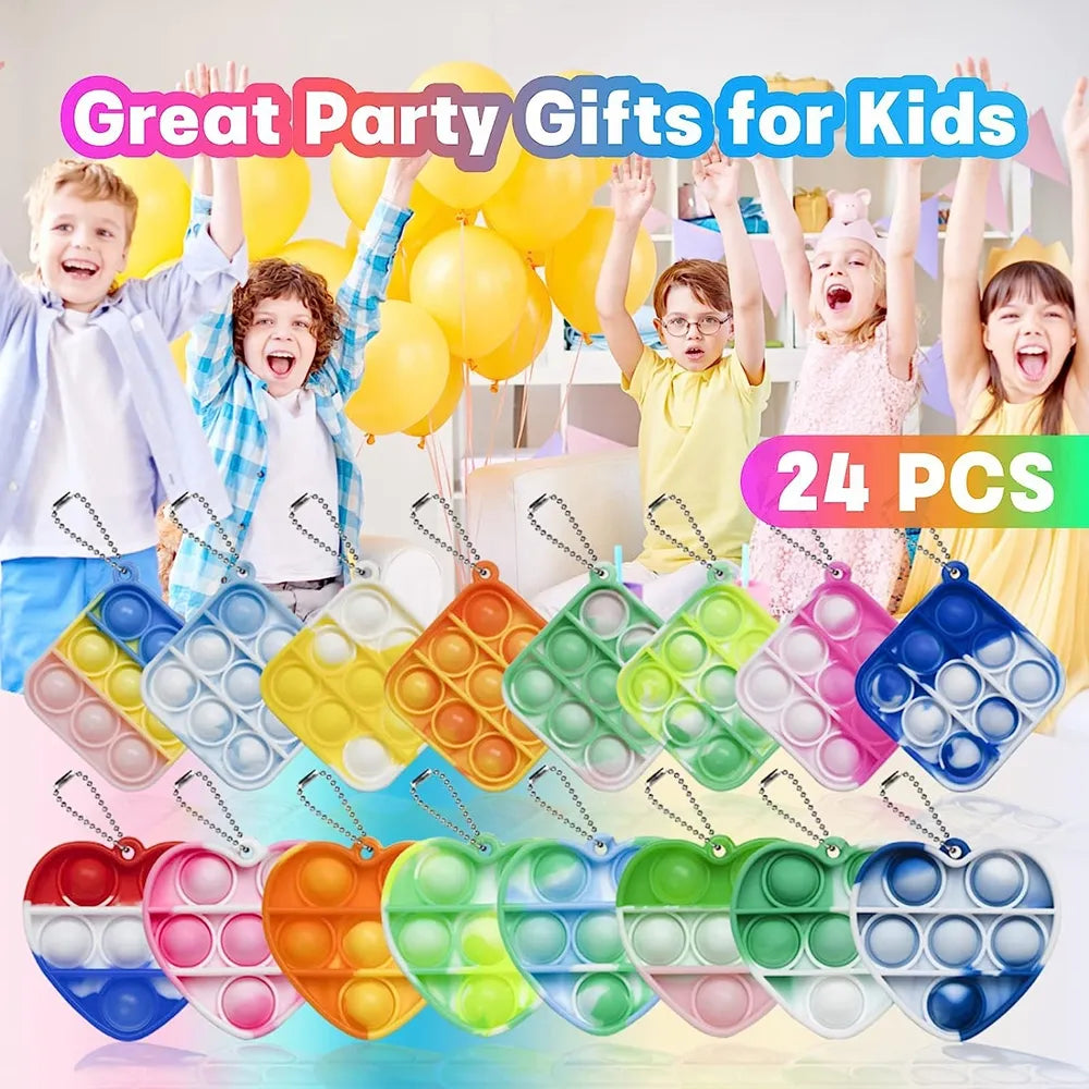 Porte-clés Pop Fidget en 3 formes, 24 pièces, jouets sensoriels relaxants, anti-Stress, cadeau pour fille et garçon