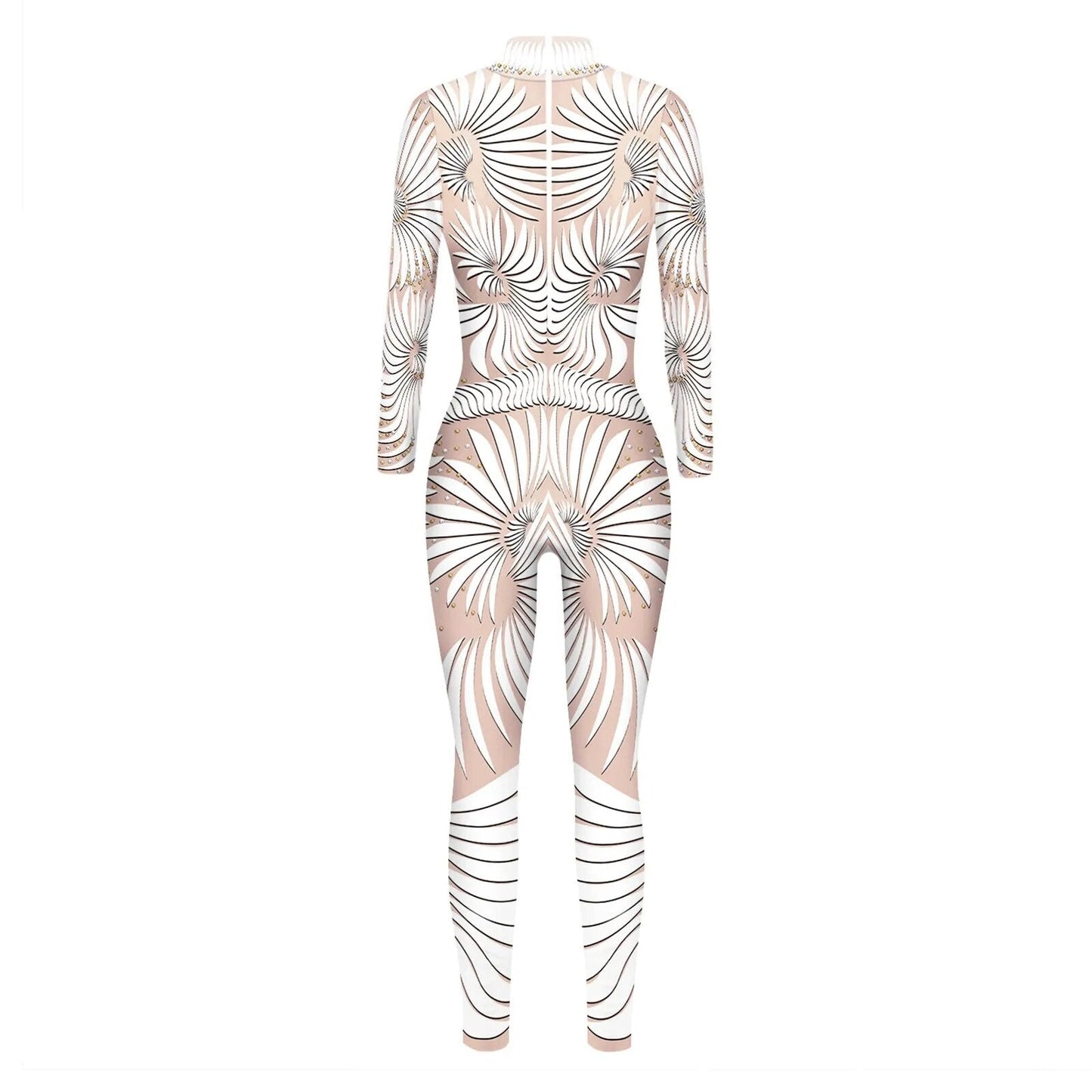 Women Skeleton Robot 3D Printing Bodysuit Zipper Back Halloween Costume Full Body Fall Jumpsuits for Women Wedding Guest