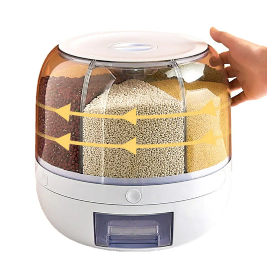 Dispensador de arroz giratorio de 6KG, cubo para granos secos sellado de 360 ​​grados, caja de almacenamiento de contenedores de alimentos para cocina a prueba de humedad