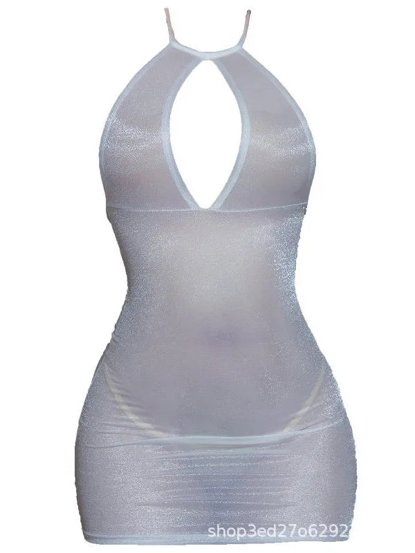 WOMENGAGA – Mini robe violette à la mode pour femmes, Slim, hanche, maille fine, transparente, étudiante, Sexy, robe pour femmes douces, été 2023, HIC8