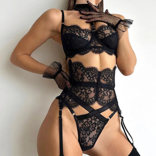 Lencería sexy brasileña, sujetador transparente de encaje sin costuras, traje sexual, ropa interior Push Up, traje atractivo íntimo Wanita