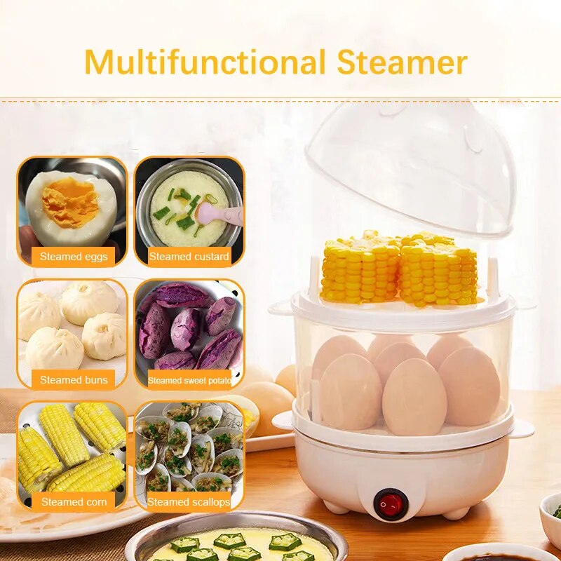 Egg Boiler Double Layers Multifunction Electric Egg Cooker Steamer Corn Milk Steamed Rapid Breakfast Cooking Appliances Kitchen