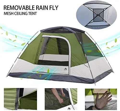 Tente avec Rainfly, tente dôme pour 2/4 personnes, tente familiale imperméable et coupe-vent avec fenêtres en maille, installation facile pour la randonnée et l'extérieur