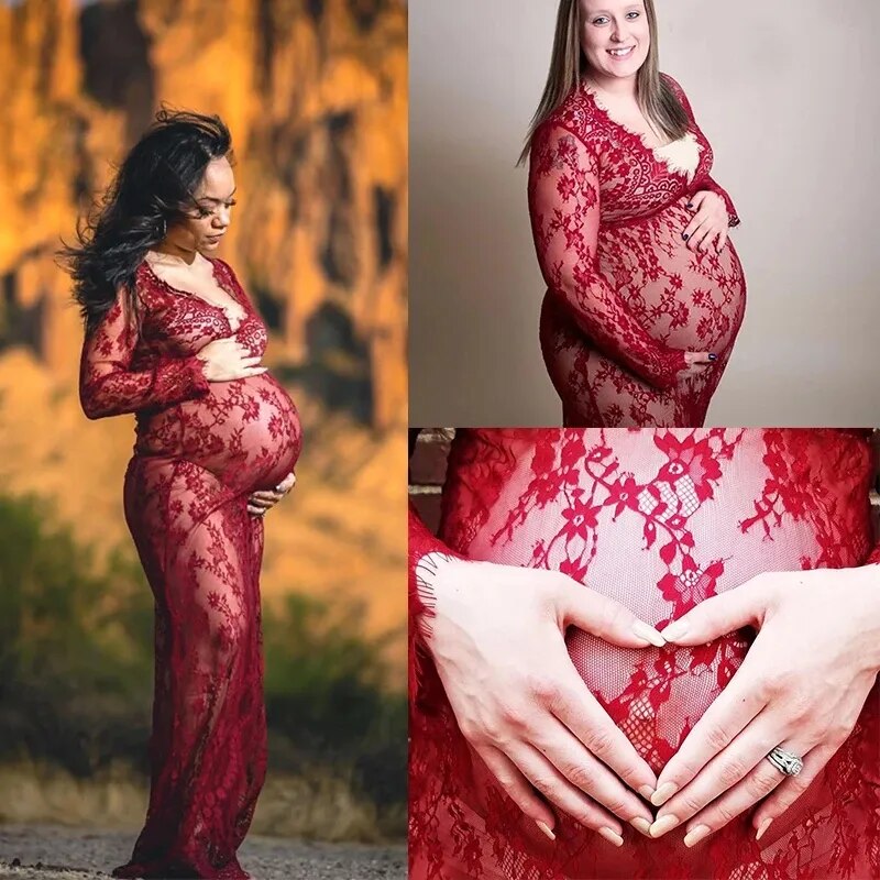 2022 Robes de grossesse en dentelle à col en V Fantaisie Prise de vue Photo Vêtements enceintes Robe de maternité pour séance photo Plus Taille Vêtements pour femmes