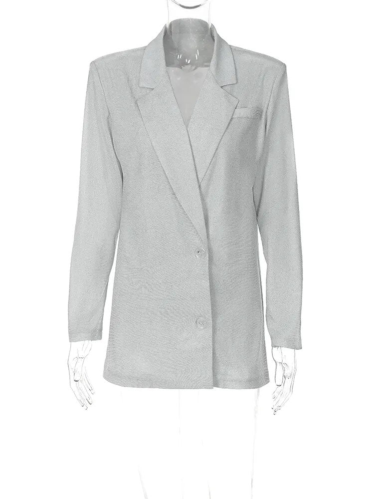 Blazer de lentejuelas plateadas para mujer, chaqueta de gran tamaño, abrigo, pantalones elegantes, conjuntos sexys para Club nocturno y Festival, otoño e invierno, 2023