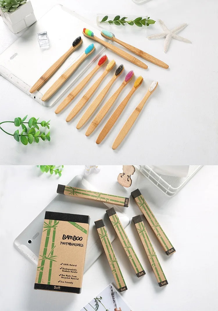 Cross Border Single Bamboo Toothbrush Set Natural Bamboo Toothbrush Tablet Set Ten Pack Bamboo Products Toothbrush