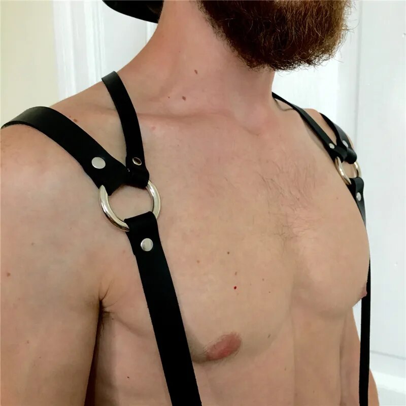 Arnés de cuerpo de cuero PU para hombre, lencería Sexy para el cuerpo, correas de hombro para Club, cinturón gótico, arnés de jaula 