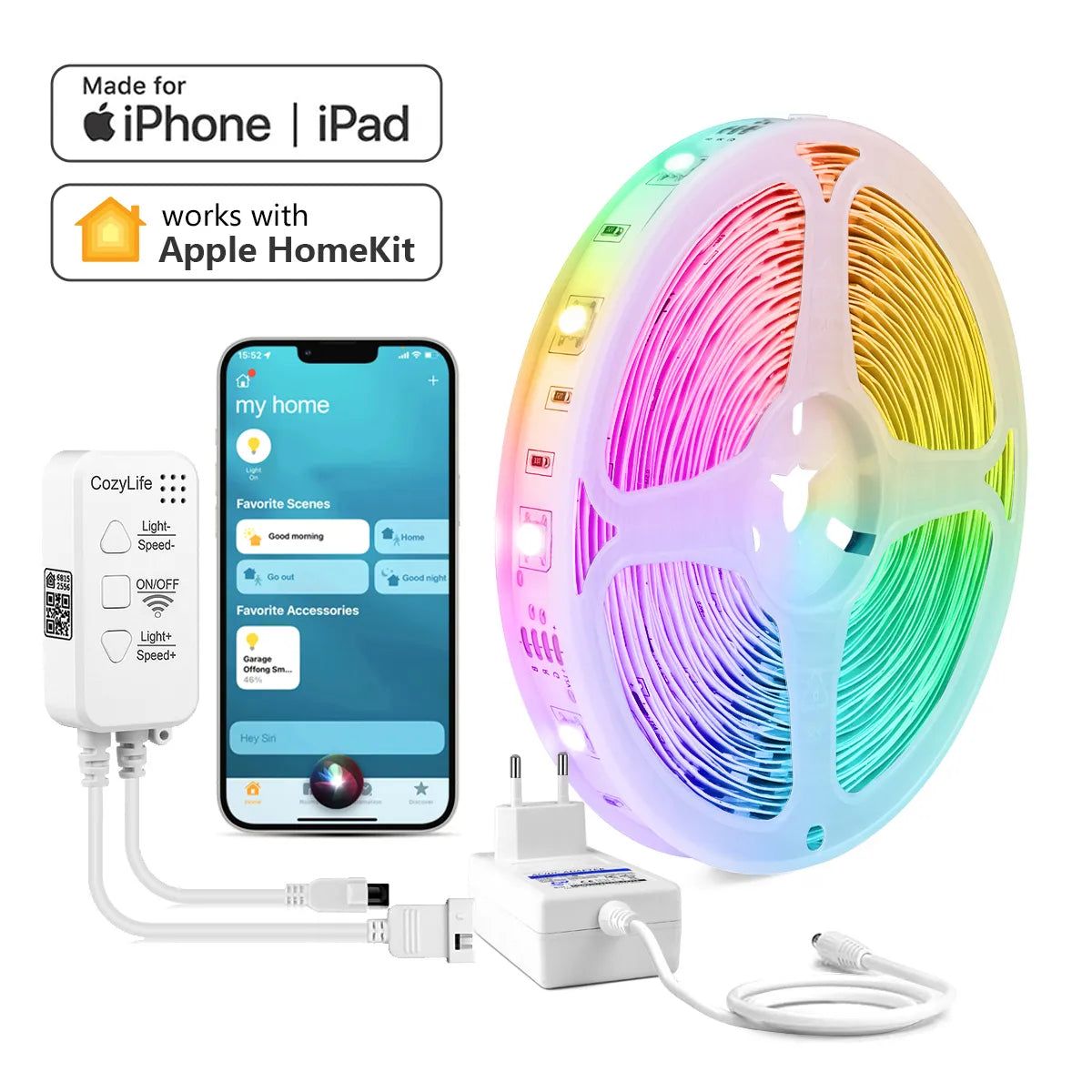 Escanear código configurar Apple Homekit Smart Wifi en casa tira de luces LED RGB 12V lámpara LED inteligente Siri Control de voz Alexa Google Home