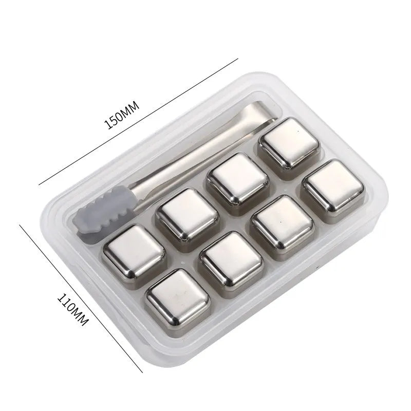 4/6/8 Pcs Stainless Steel Ice Cubes Reusable Ice Ball Cooling Stones Cooling Cube Chilling Rock Party Bar Accessory