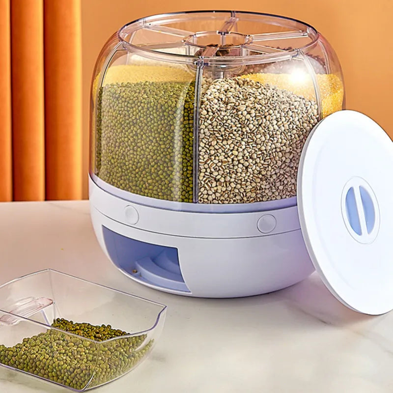 6KG Rotatable 360 Degree Rice Dispenser Sealed Dry Grain Bucket Dispenser Moisture-proof Kitchen Food Container Storage Box