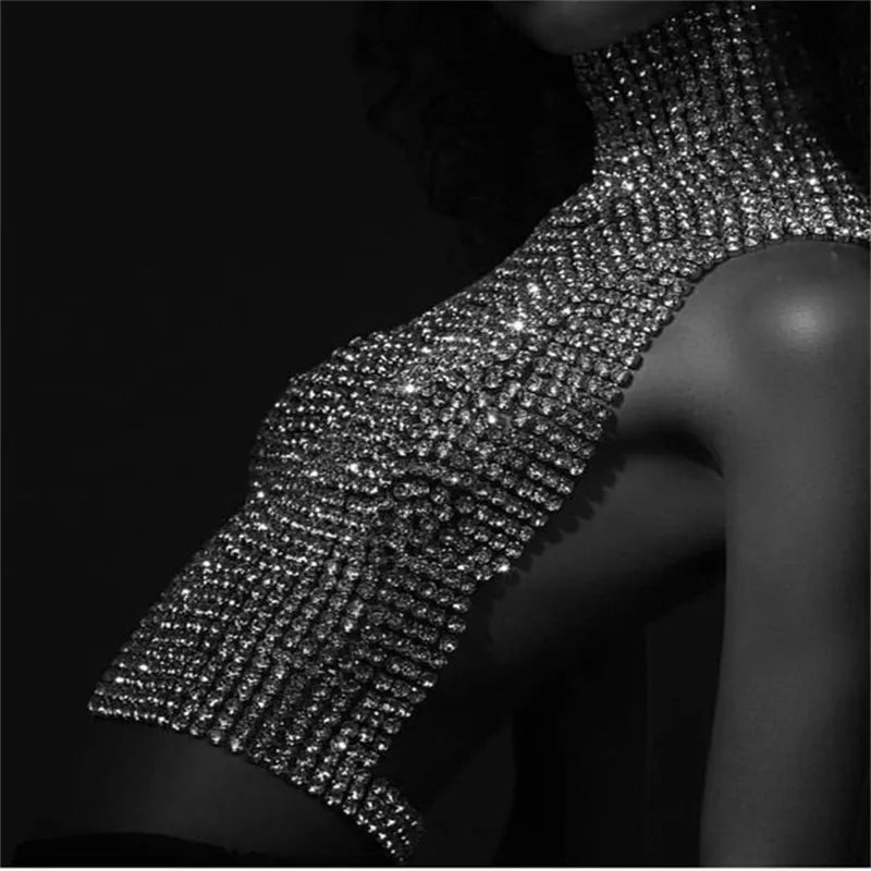 2022 Luxury Full Rhinestones Top Body Chain Bra Accessories for Women Exaggerated Crystal Body Bralette Chest Chain Jewelry