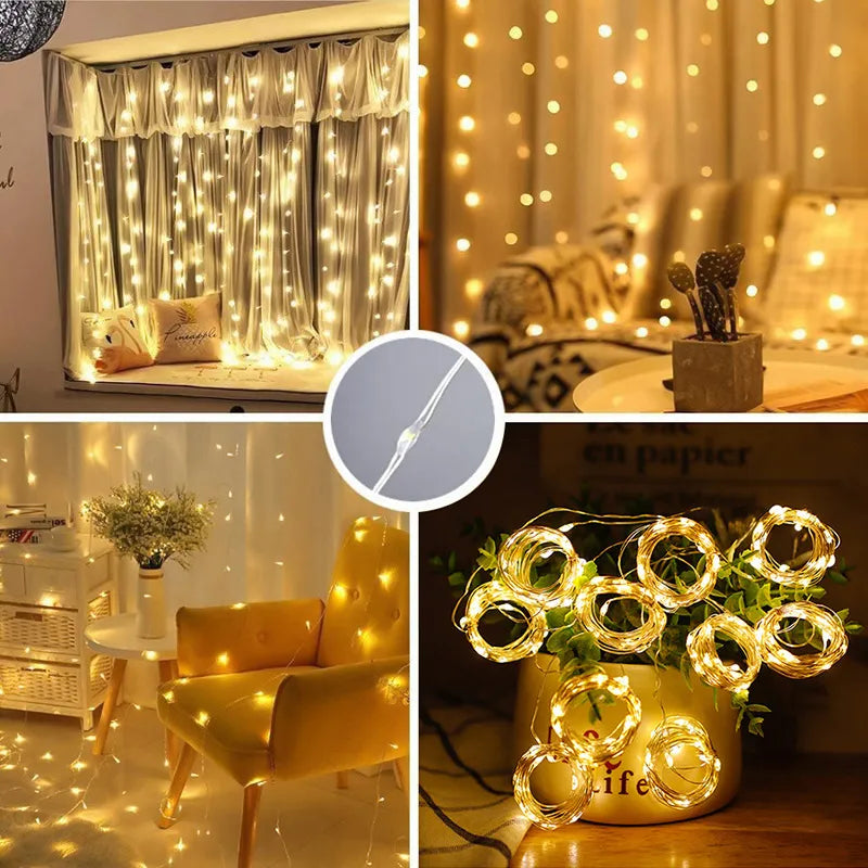 Curtain LED String Lights Garland Festival Christmas Decoration USB Remote Control Holiday Wedding Fairy Lights for Bedroom Home