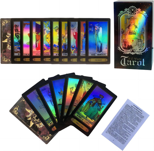 SUNHHX Tarot Cards Set, 78 Surface Laser Tarot Cards, Tarot Cards with English Instructions Book, Tarot Cards for Beginners