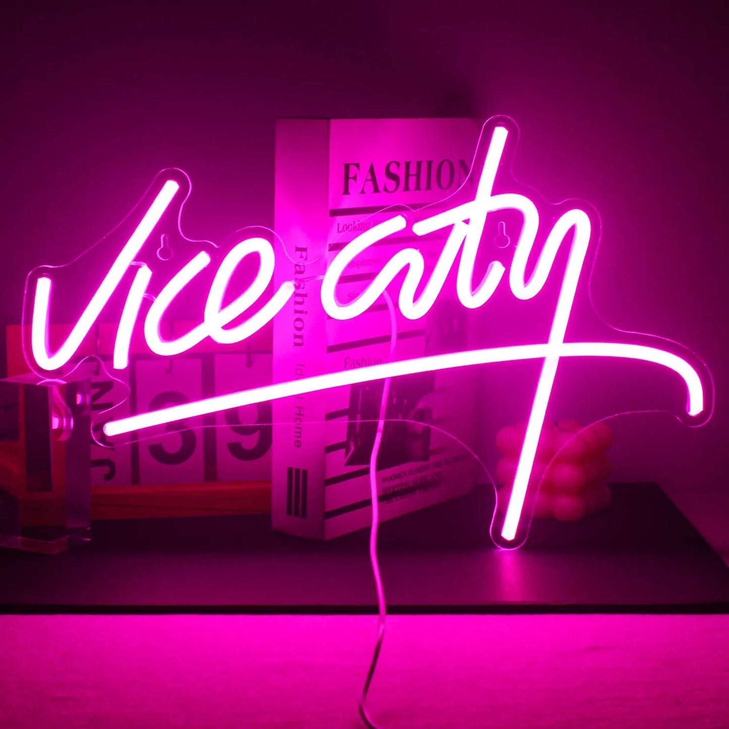 Wanxing Vice City Enseigne Au Néon Rose Led Lumières Chambre Lettres Salle De Jeux Bar Fête Intérieur Maison Arcade Boutique Cave Art Décoration Murale