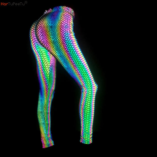 Leggings réfléchissants colorés en peau de serpent pour femmes, longueur cheville, Fitness, sport, levage des hanches, pantalons élastiques, tenue de boîte de nuit, nouvelle collection