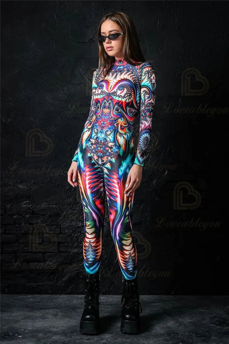 Costume de Cosplay pour femme, Costume Sexy, élément de couleur, bleu, body d'halloween, combinaison de sport taille haute pour adultes