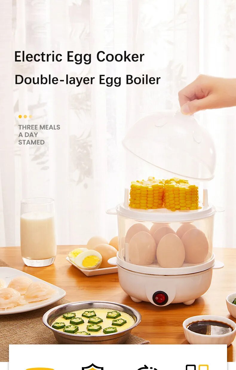 Egg Boiler Double Layers Multifunction Electric Egg Cooker Steamer Corn Milk Steamed Rapid Breakfast Cooking Appliances Kitchen