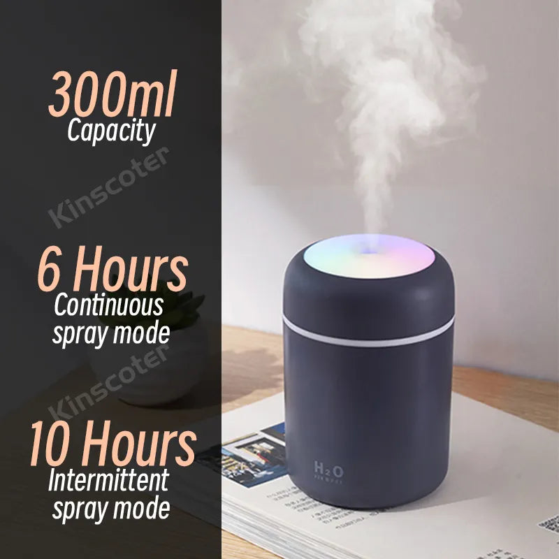 Humidificador de aire H2O de 300ml, Mini difusor de Aroma USB portátil con niebla fría para dormitorio, hogar, coche, purificador de plantas, Humificador