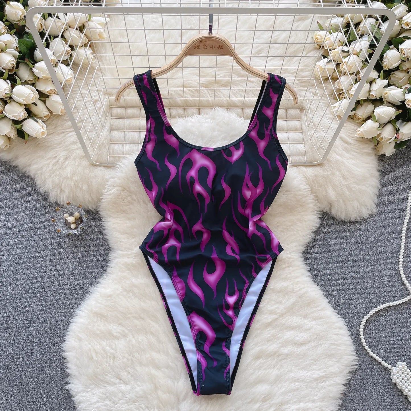 Strap Print Slim Swimsuits Ladies Backless Elastic Tank Playsuits 2023 Fashion Vintage Ins Sexy Bodysuits Wanita