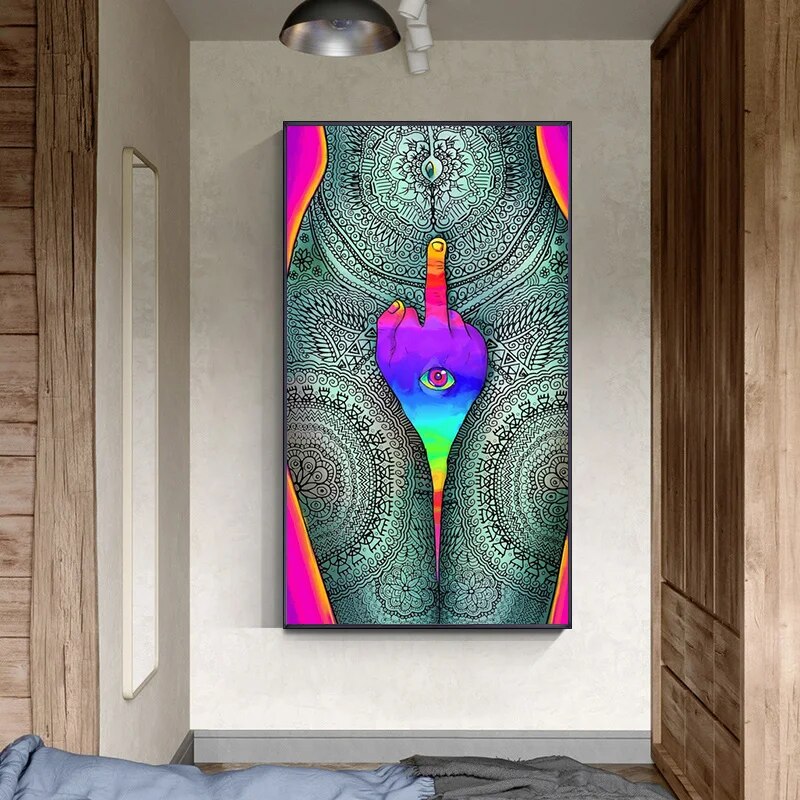 Abstract Thigh Hand Eye Canvas Painting Psychedelic Visual Poster Bedroom Living Room Home Decor Mural(No Frame)