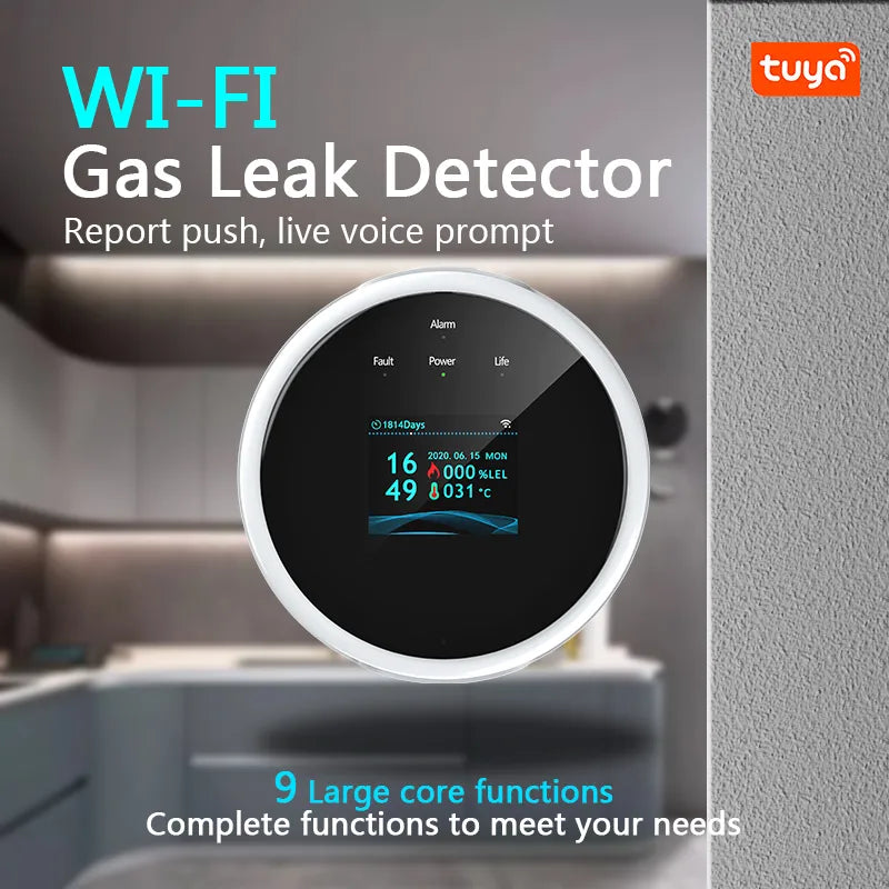 Tuya Wifi Leak With Temperature Function Combustible Gas Detectors Support Home Smart Life Natural Gas Alarm Sensor LCD Display