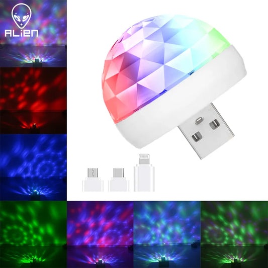 ALIEN USB Mini bola mágica DJ Disco luz activada por sonido interfaz Apple Multicolor ambiente festivo fiesta lámpara de efecto estroboscópico