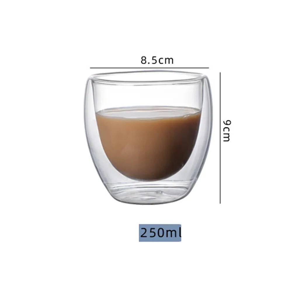 5 Sizes 6 Pack Clear Double Wall Glass Coffee Mugs Insulated Layer Cups Set for Bar Tea Milk Juice Water Espresso Shot Glass