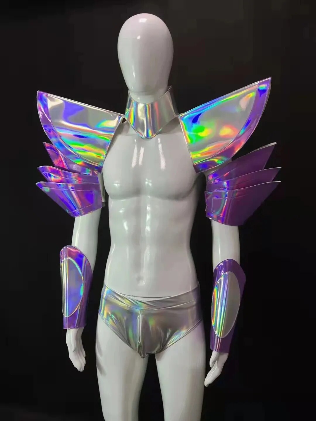 Dance Costume Men Nightclub Gogo Sexy Silver Costume Stage Wear Cuff Outfit Muscle Men's Space Mirror Armor