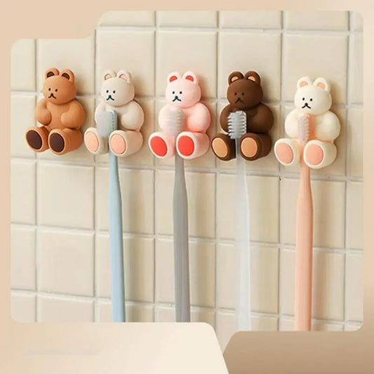 Cute Three Dimensional Bear Silicone Suction Cup Toothbrush Holder Bathroom Perforation Free Wall Toothbrush Holder Hanging