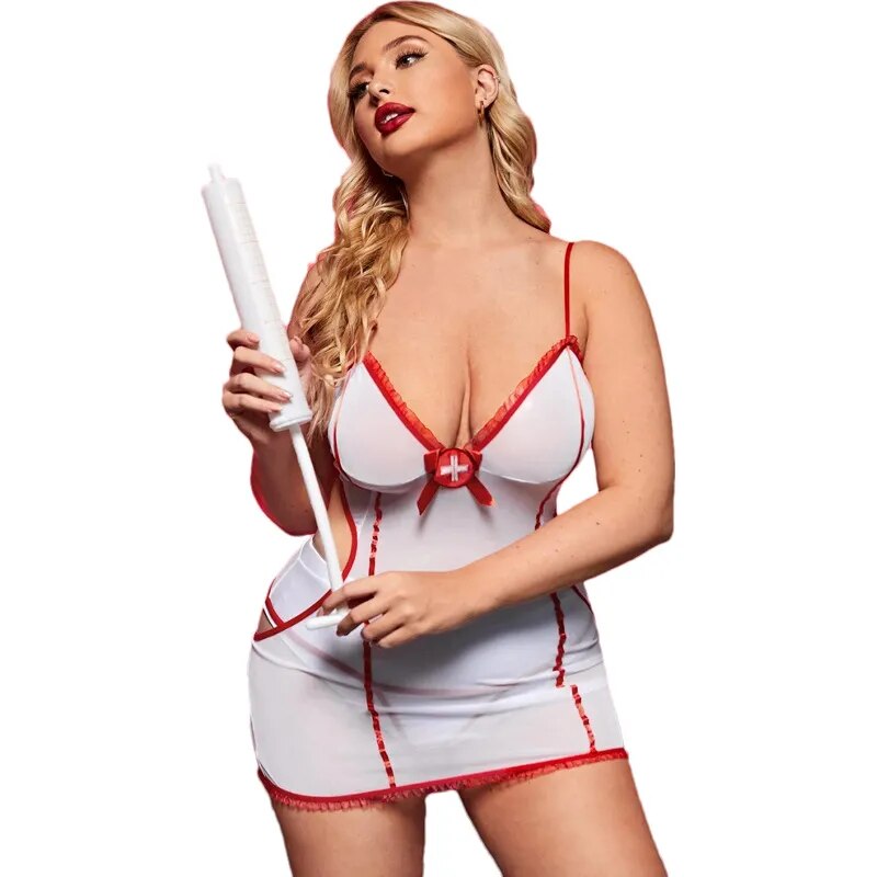 Uniforme d'infirmière de jeu de rôle Sexy à col en v pour femmes, grande taille, dos nu, robe de Lingerie d'infirmière de Cosplay, Costume XXL Fliter