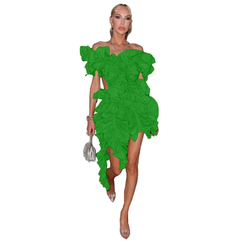 Women Edible Tree Fungus Tierred High Low Asymmetrical Ball Gown Dress 2023 Sexy Club Party Evening High Street Dresses