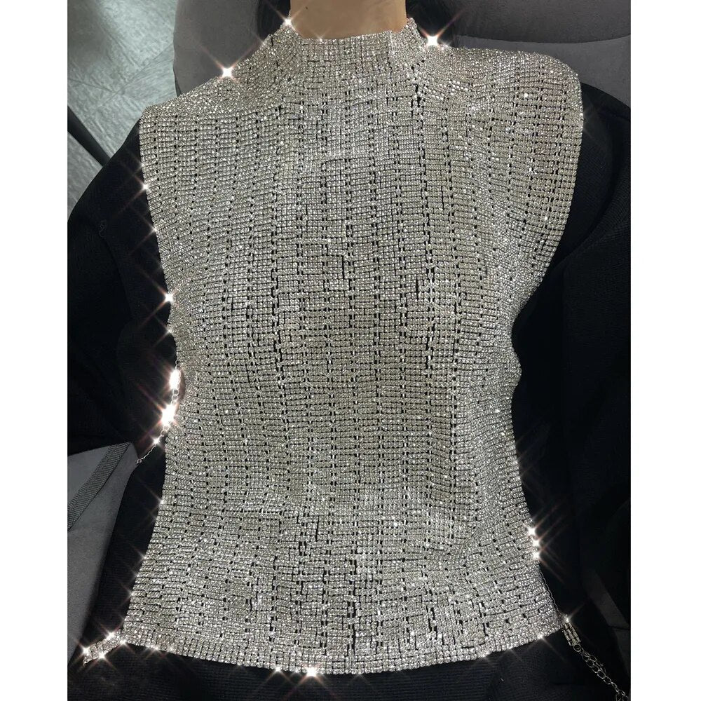 2022 Luxury Full Rhinestones Top Body Chain Bra Accessories for Women Exaggerated Crystal Body Bralette Chest Chain Jewelry