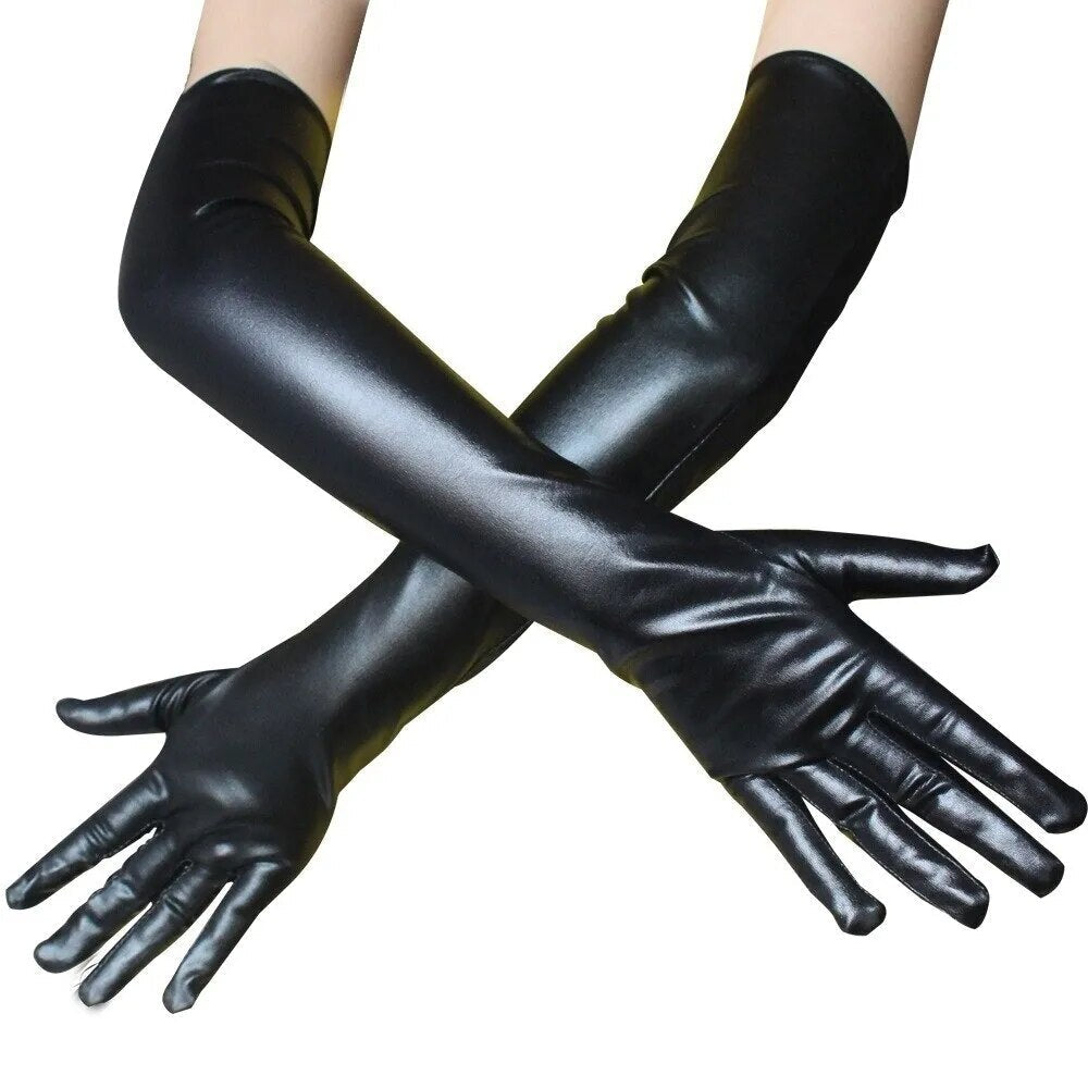 Gants longs de Performance de danse sur poteau enduits de cuir verni pour adultes, accessoires de Costume d'halloween, gants serrés