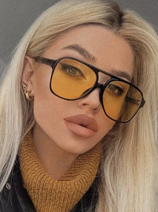 Vintage Oversized Sunglasses Women Retro Brand Big Frame Sun Glasses Female Black Yellow Ins Style Square Glasses Oculos De Sol