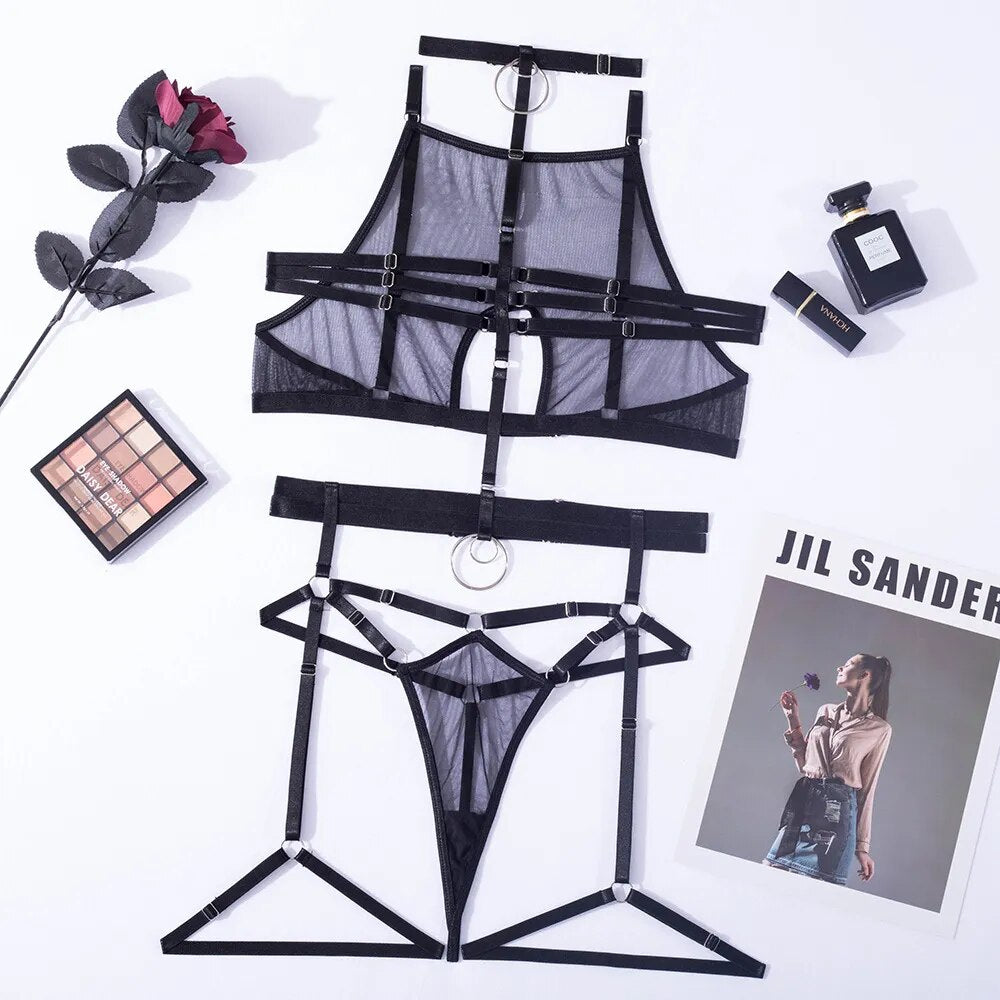 Sensual  Lingerie For Full  Transparent Bra Thongs Seamless Sexy Bilizna Set Sheer Lace  Outfits