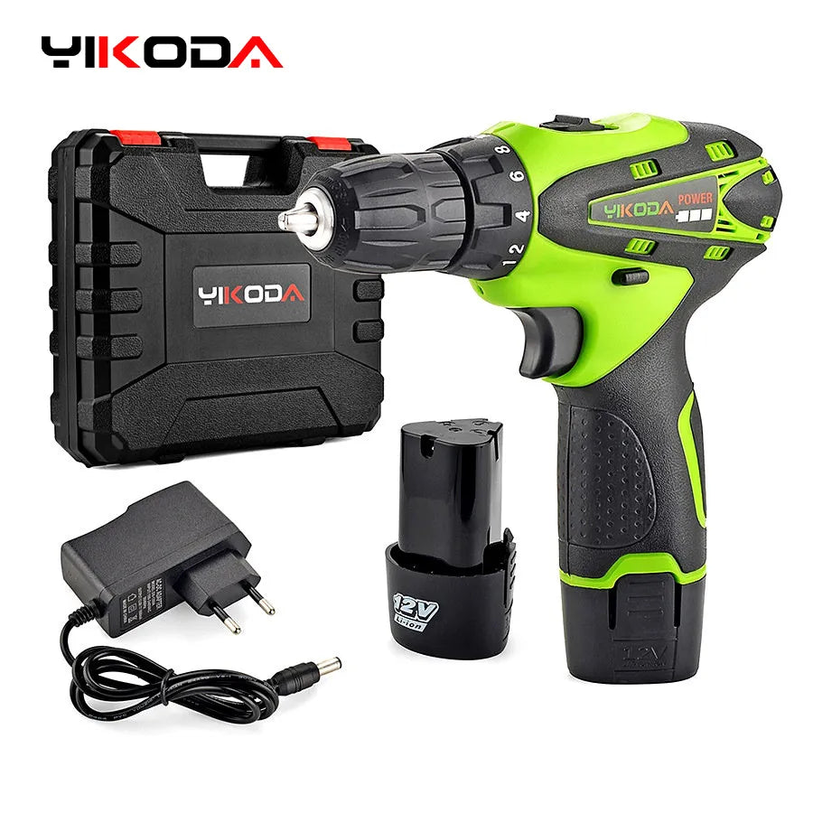 YIKODA 12V 16.8V 21V Cordless Drill Electric Screwdriver Rechargeable Lithium-Ion Battery Two-Speed DIY Driver Power Tools