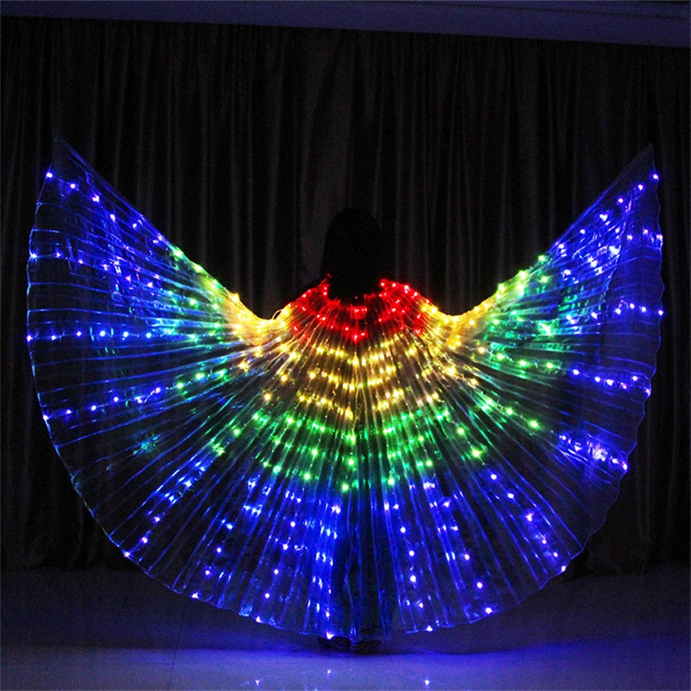 Alas de Led en ángulo de Color arcoíris para danza del vientre, disfraces de circo, espectáculo de alas de Isis, Ropa de baile, Festival de Carnaval para adultos