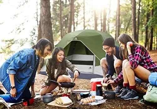 Tente avec Rainfly, tente dôme pour 2/4 personnes, tente familiale imperméable et coupe-vent avec fenêtres en maille, installation facile pour la randonnée et l'extérieur