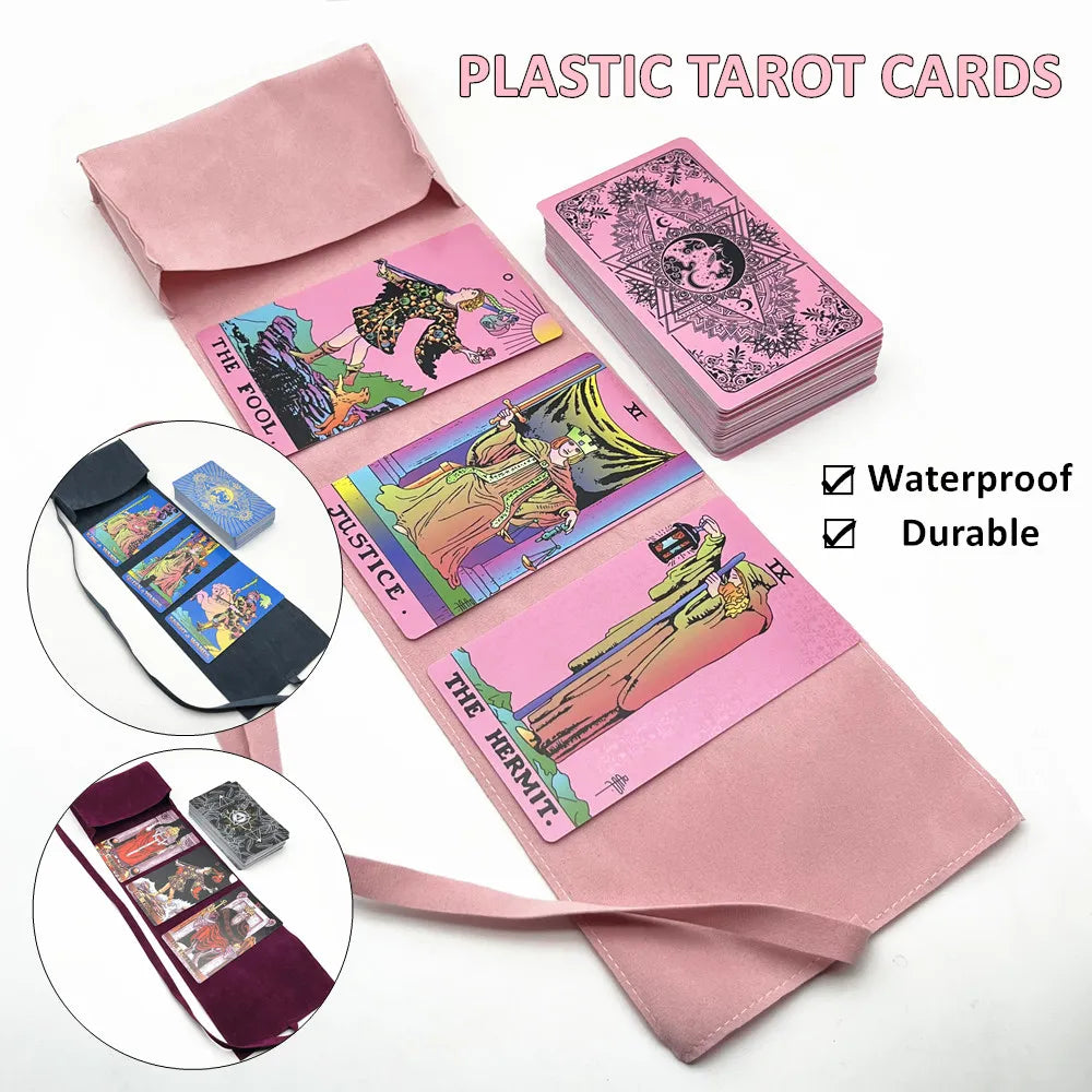 1 jeu de cartes de Tarot en plastique rose bleu noir avec sac de rangement en tissu imperméable Durable Divination livre de guidage anglais Oracle L743