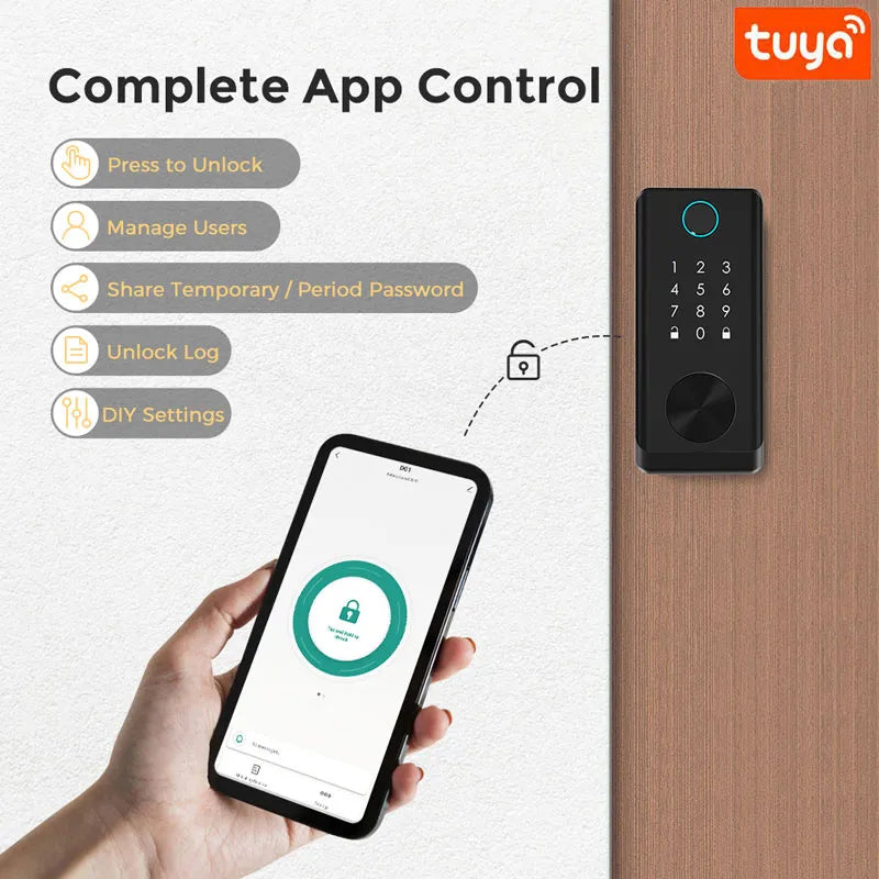 Digital Electronic Door Lock with Smart Fingerprint Password Rfid Card, Tuya Deadbolt Keyless Entry, Digital Biometric Locks