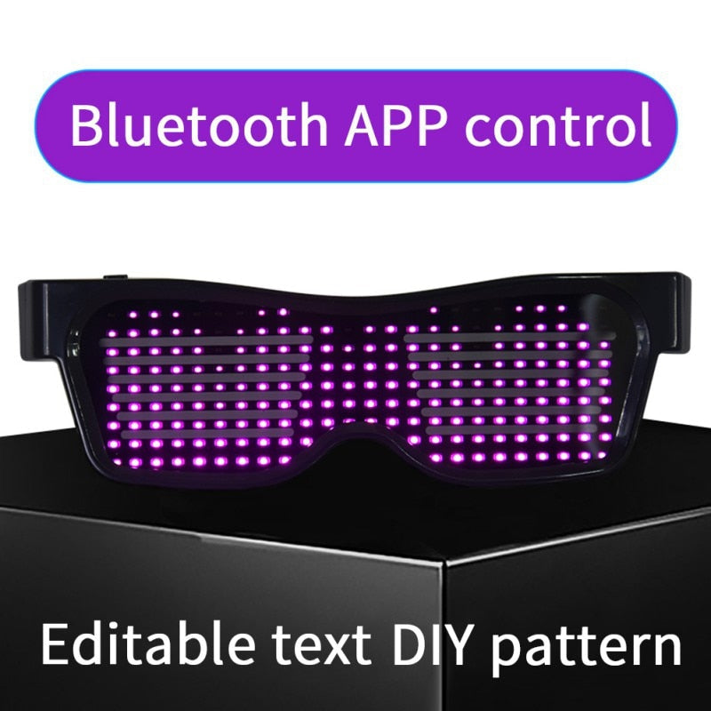 Gafas con pantalla de carga USB y texto LED programables por Bluetooth, para club nocturno, DJ, fiesta, juguete para regalo brillante