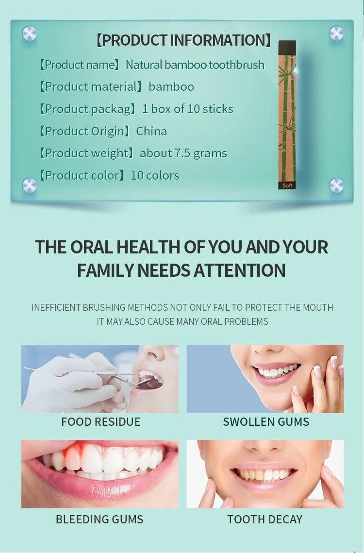 Cross Border Single Bamboo Toothbrush Set Natural Bamboo Toothbrush Tablet Set Ten Pack Bamboo Products Toothbrush