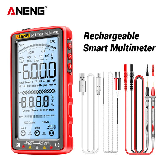 ANENG 681 multimètre numérique professionnel rechargeable testeur de tension sans contact compteur de tension AC/DC testeur de courant à écran LCD